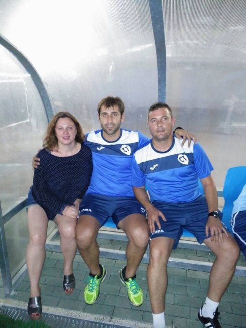 Desiré Amaro, David Rojas 'Valenciano' y Juani, en su etapa en el Villacarrillo CF.