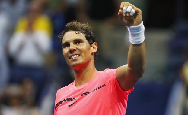 Nadal celebra su triunfo ante Rublev.