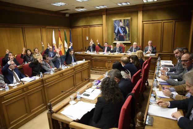 Votación de los presupuestos de la Diputación para el próximo ejercicio, ayer durante el pleno de la Corporación provincial./IDEAL