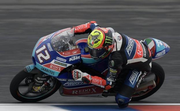 Marco Bezzecchi, durante la carrera de Moto 3 en Argentina/Afp