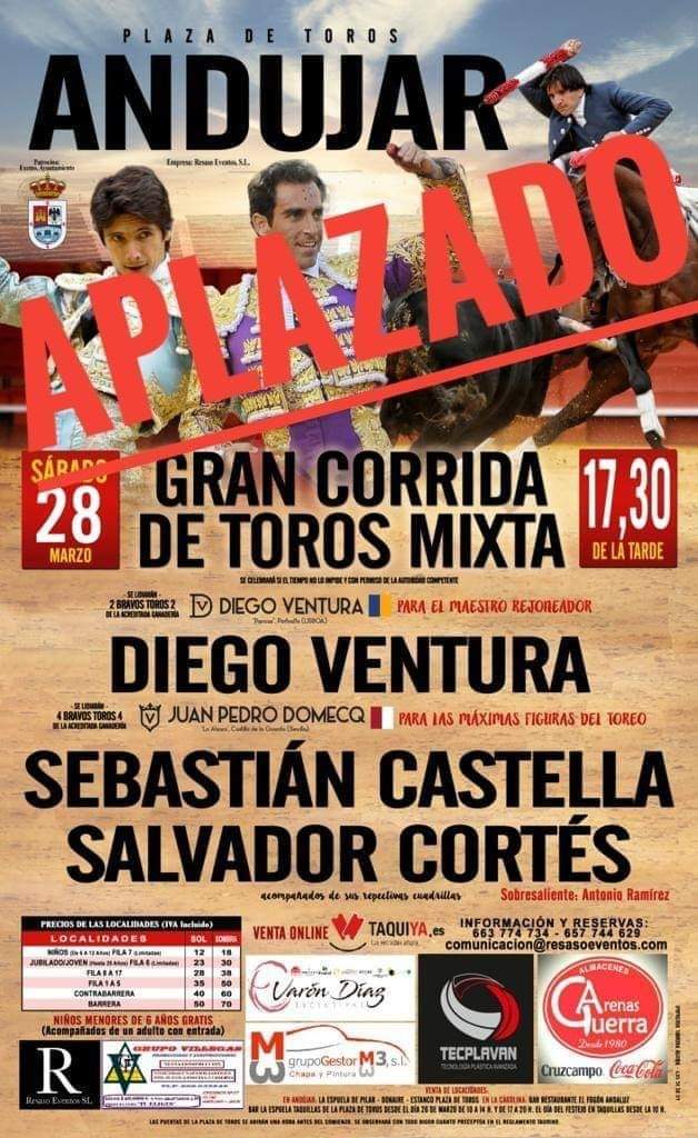 Aplazado el festejo taurino del sábado día 28 de marzo
