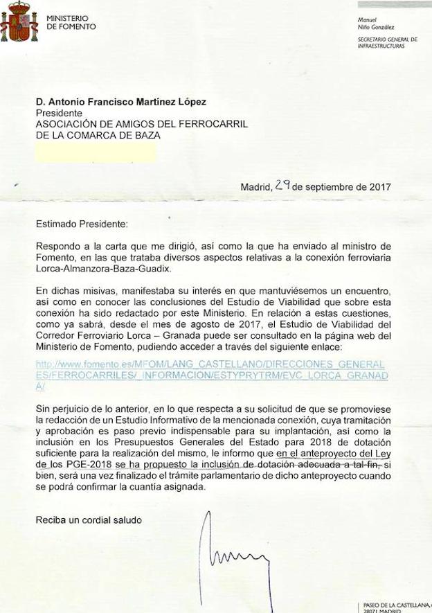La vuelta del tren Guadix-Baza-Lorca, en el anteproyecto de los Presupuestos del Estado