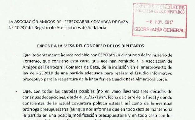 Piden al Congreso que permita el estudio para reabrir la línea entre Baza y Lorca