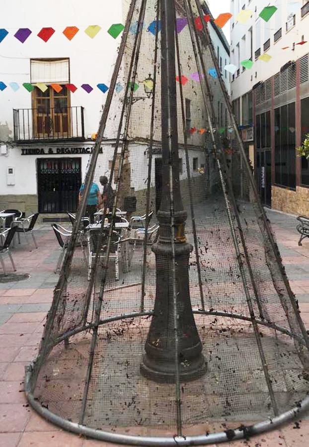 Queman el árbol de la Plaza Serrano de Baza adornado con motivo del Día del Orgullo LGTBI