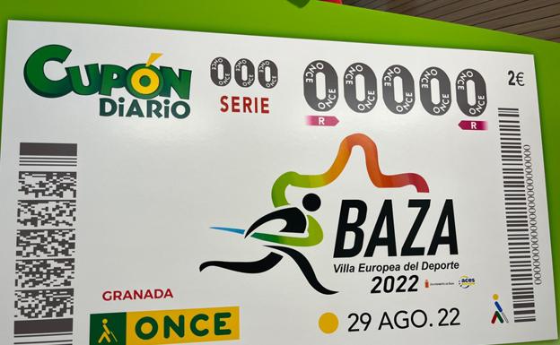 Cinco millones de cupones de la ONCE llevan este lunes 29 de agosto la imagen de Baza como Villa Europea del Deporte