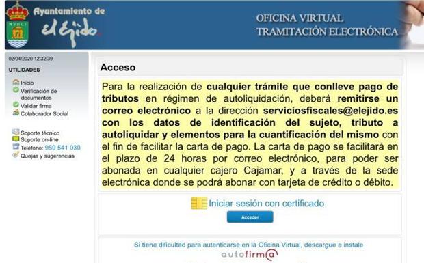 El número de usuarios de la Oficina Virtual de El Ejido crece un 75% en marzo