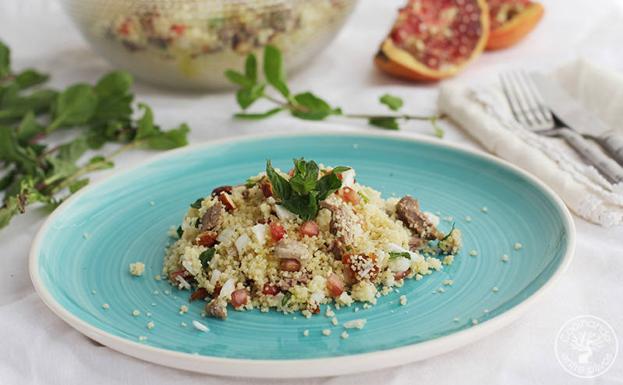 Ensalada de cus-cus con cordero confitado a la canela