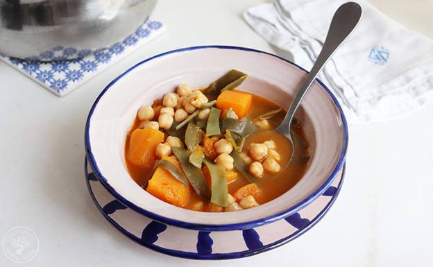 Garbanzos con calabaza y judías verdes