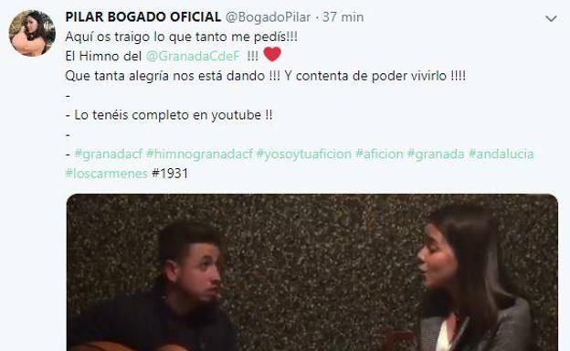 Así suena el himno del Granada cantado por Pilar Bogado, la novia de Alejandro Pozo