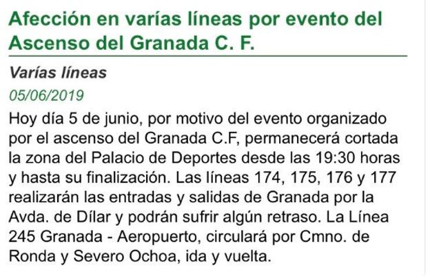 Horario, cortes de tráfico y recorrido del autobús del ascenso del Granada CF