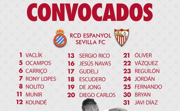 Pozo, ni convocado con el Sevilla en una lista de 20 futbolistas