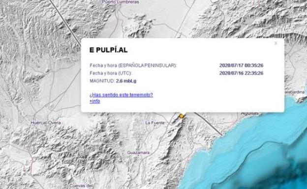 Un terremoto de magnitud 2,6 sobresalta a los vecinos de Pulpí en la medianoche