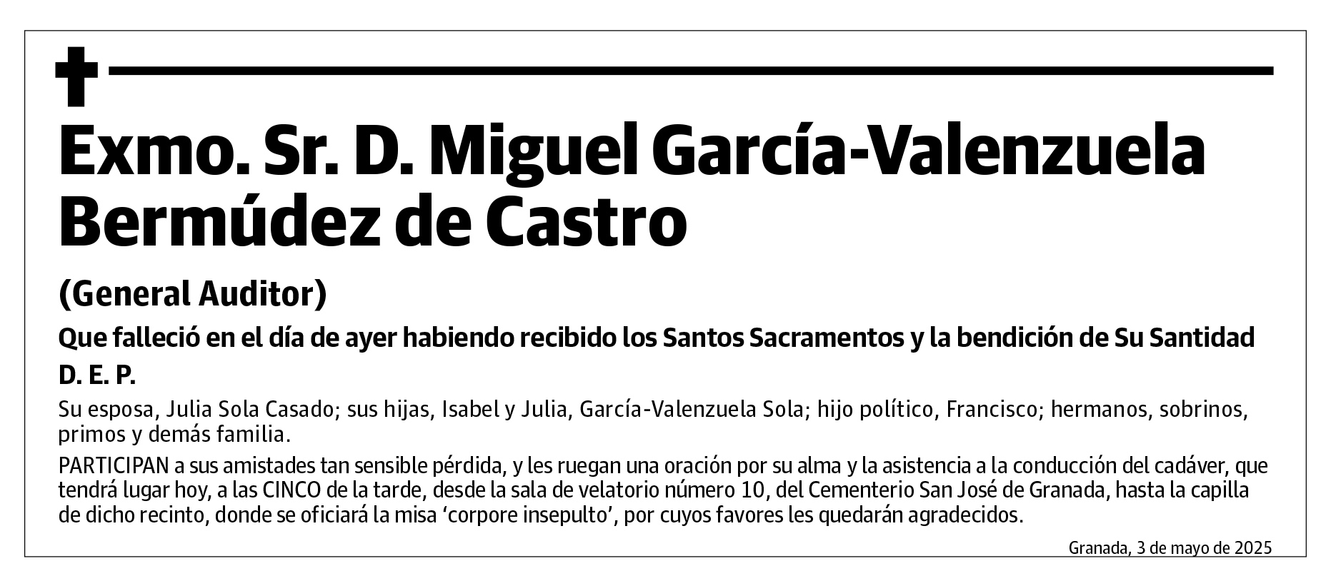 Exmo. Sr. D. Miguel García-Valenzuela  Bermúdez de Castro