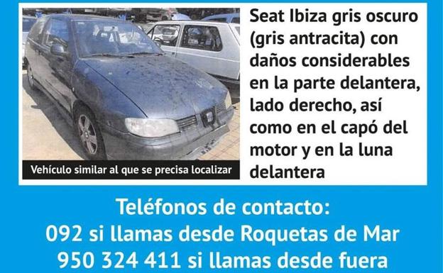 Localizan el Seat Ibiza al que atribuyen el atropello mortal del domingo en Roquetas de Mar