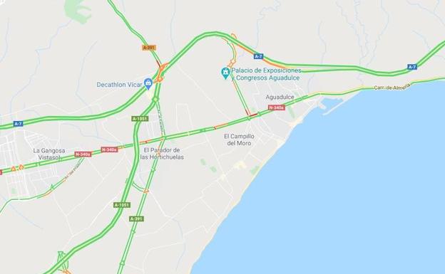 Tráfico fluido este jueves en la A7 y en los enlaces a la misma desde El Parador y Aguadulce