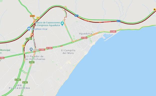 Tarde de atascos en la A7 en dirección a la capital desde El Parador