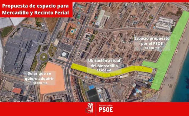 El PSOE propone ubicar el mercadillo y el recinto ferial en la franja litoral de Las Salinas