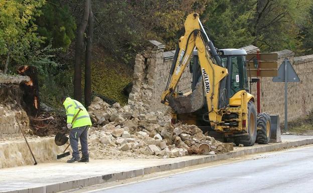 Desplome de un tramo del muro perimetral del Complejo Polideportivo 'Antonio Cruz' de Úbeda