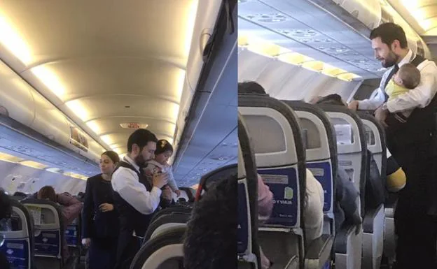 El emotivo gesto de un azafato con un bebé en pleno vuelo que se ha hecho viral