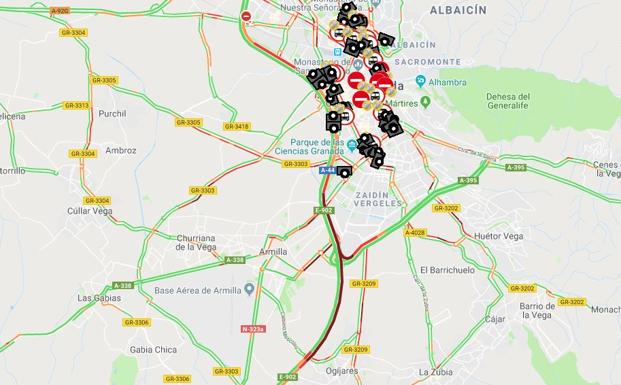 El temporal deja un colapso en la Circunvalación y desprendimientos en Pinos Genil