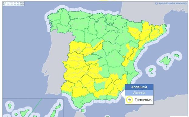 Aviso amarillo por tormentas en el interior de la provincia