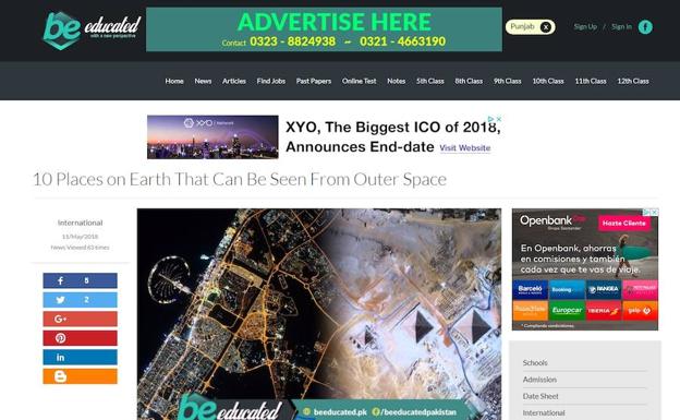 Una web de Pakistán cita Almería como uno de los lugares que se pueden ver desde el espacio