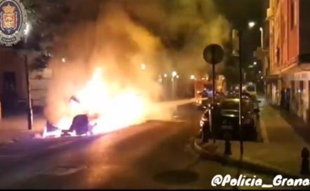 Queman cuatro contenedores, una farola y un árbol en el barrio de la Plaza de Toros de Granada