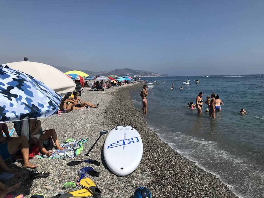 Playas abarrotadas en toda la Costa y medusas en Almuñécar en el último domingo de agosto