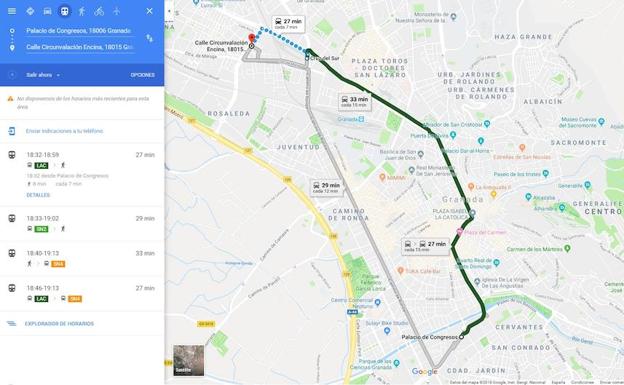 Google Maps mantiene la línea LAC y no incluye el Metro de Granada tras un año de servicio