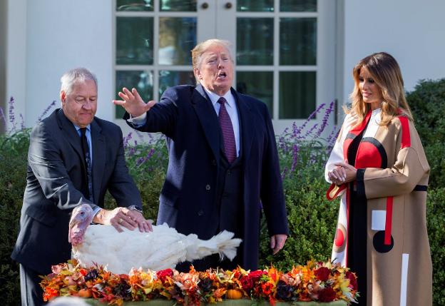 Donald y Melania Trump indultan al pavo 'Guisantes'
