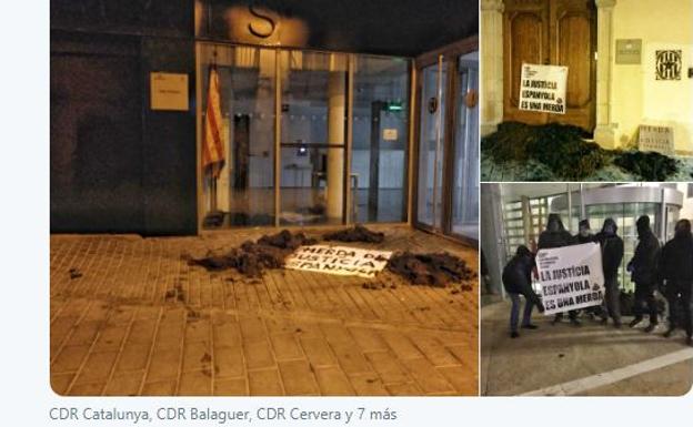 Los CDR arrojan estiércol en las puertas de los juzgados de Lleida, Cervera y Balaguer