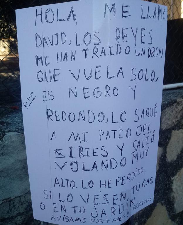 Piden ayuda para encontrar el dron que un niño granadino perdió el día de Reyes