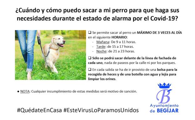 El Ayuntamiento de Begíjar limita el horario de pasear a los perros y solo se podrá hacer en la «línea de la fachada de cada uno»