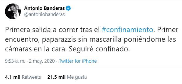 Antonio Banderas se queja del comportamiento de los 'paparazzi' en su primera salida: «Seguiré confinado»