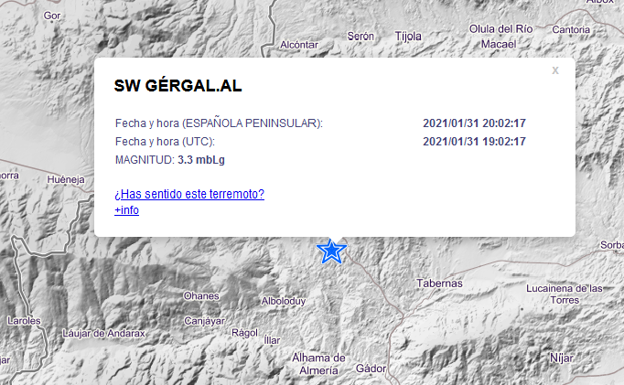 Un terremoto de magnitud 3,3 sacude Gérgal y se siente en Retamar