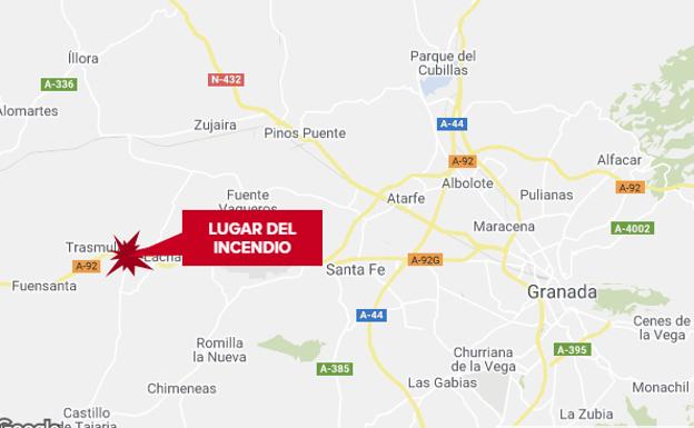 Cortan la A-92 a la altura de Láchar tras incendiarse un vehículo que circulaba en sentido Granada