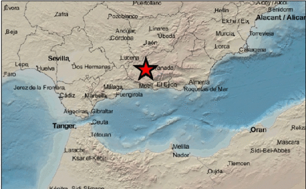 Registrados este domingo dos terremotos de 2,5 y 2,2 con epicentros en Santa Fe y La Zubia