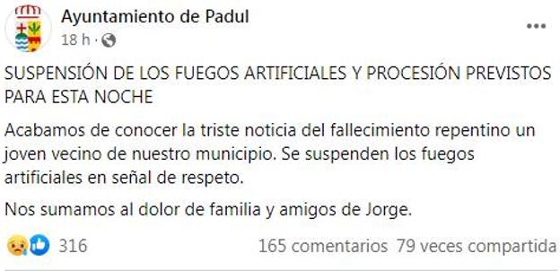 La muerte de un joven de 22 años conmociona a Padul