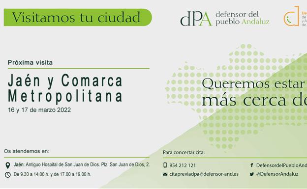 La Oficina del Defensor del Pueblo visitará la comarca de Jaén el 16 y 17 de marzo