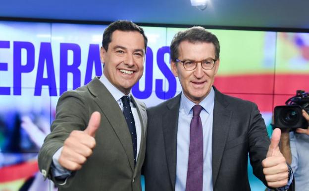 Moreno atribuye el «éxito» a todo el PP, con Feijóo «a la cabeza», y augura el cambio político en España