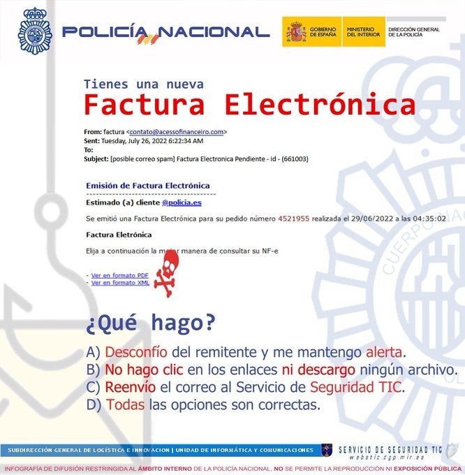 Aviso de la Policía por una peligrosa factura de la luz que engaña al consumidor