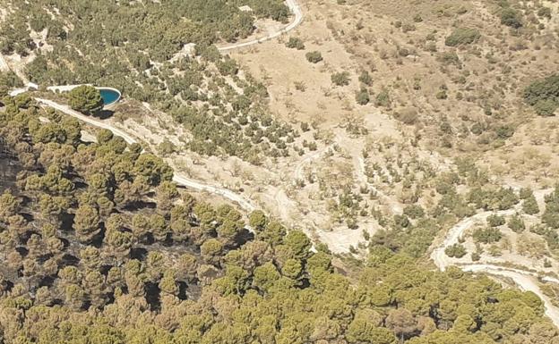 Efectivos del Infoca recorren el perímetro interior del incendio en busca de posibles puntos calientes