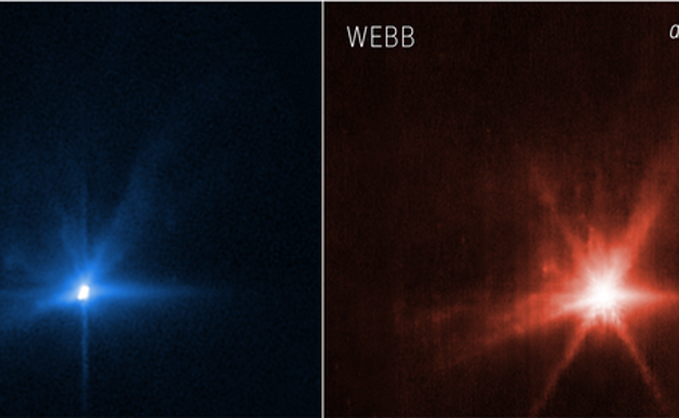 El impacto de la sonda DART contra un asteroide visto desde los telescopios Webb y Hubble