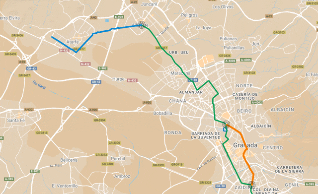 Así será el recorrido del metro de Granada por el Centro