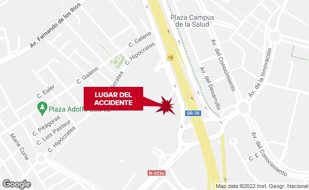 Herida en la cabeza en un accidente entre dos coches en la Circunvalación de Granada