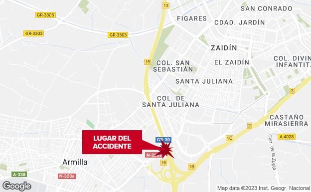 Cuatro heridos tras una colisión múltiple en la Circunvalación de Granada