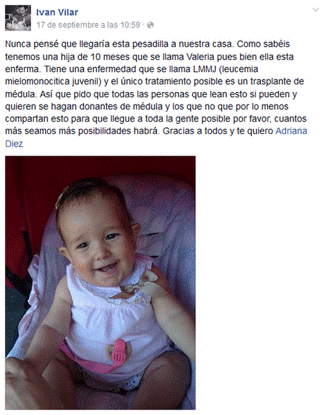 Internet busca una médula para esta niña de solo diez meses