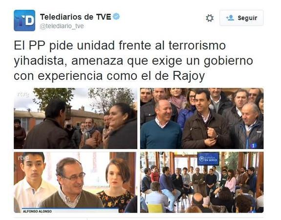 TVE alaba en un tuit la "experiencia" de Rajoy contra el yihadismo y Twitter estalla