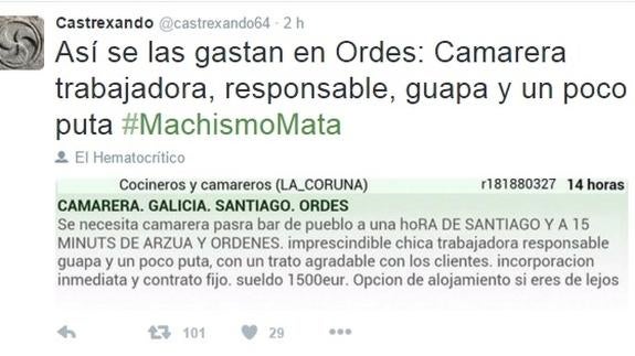 "Se busca camarera responsable, guapa y un poco puta"