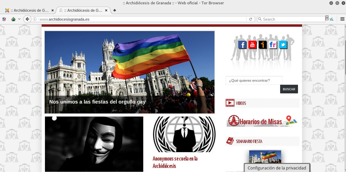 Anonymous hackea la web de la Archidiócesis de Granada